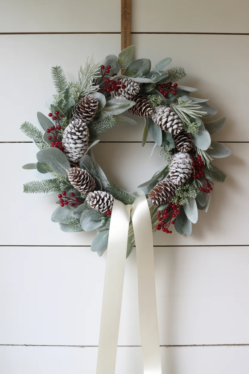 Frosted Pinecone and Berry Wreath