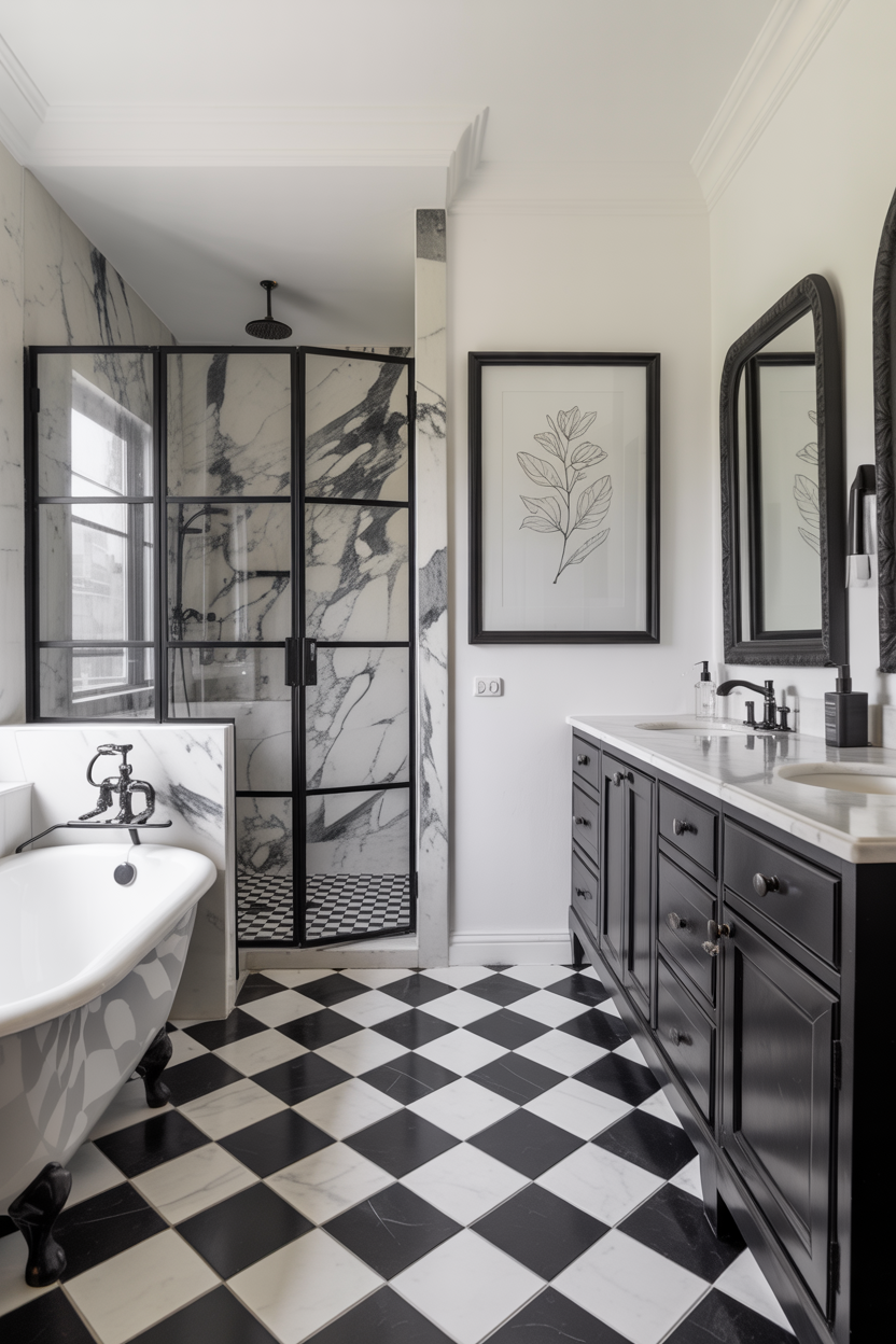 Full Black and White Bathroom With Complete Design Harmony