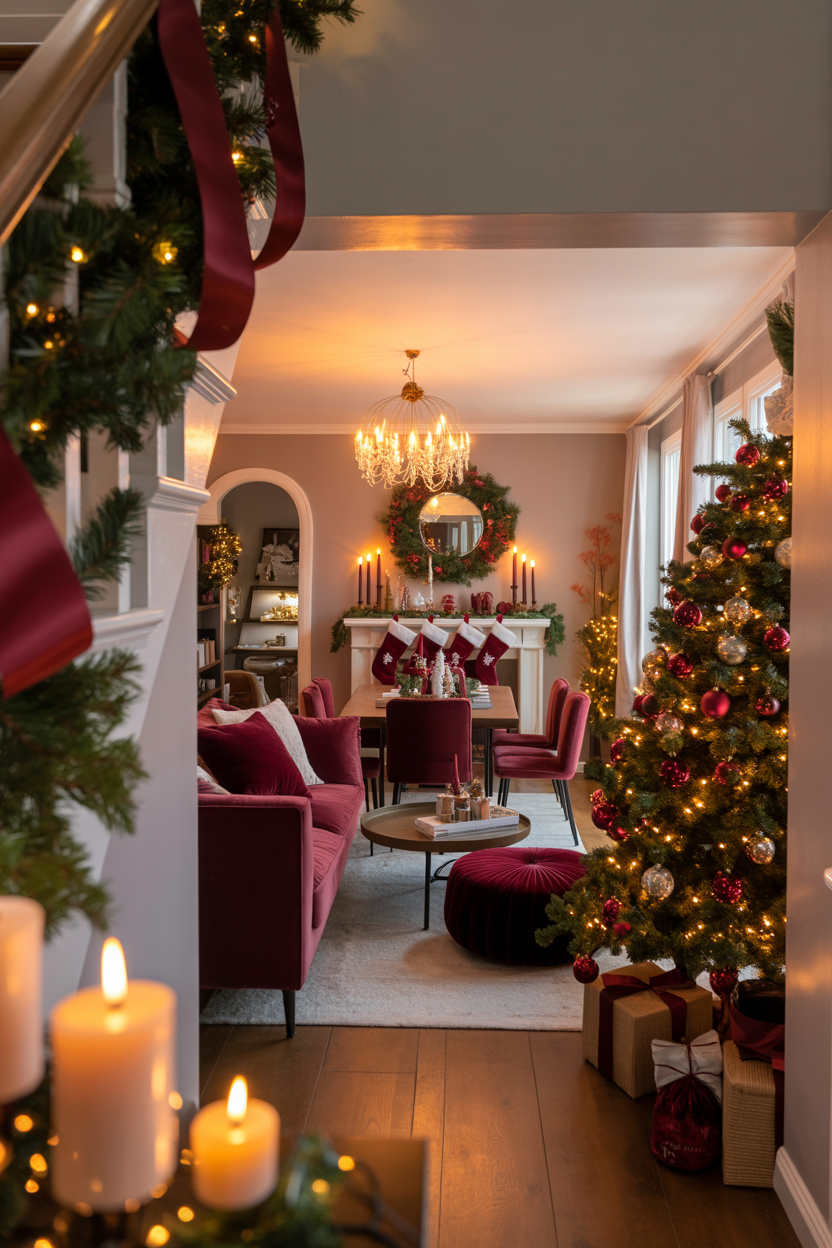 Full Burgundy Christmas Home Panorama