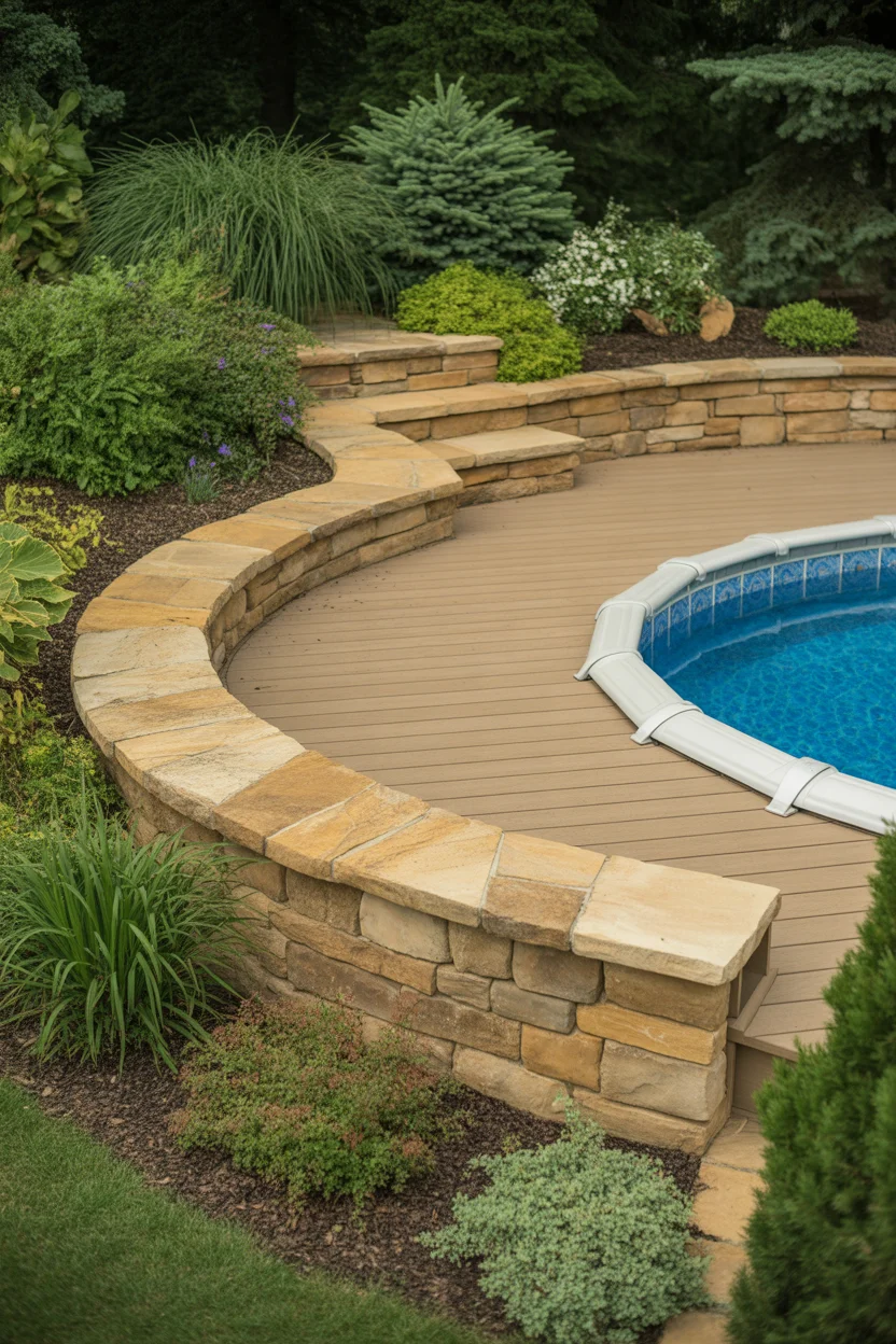 Fully Landscaped Deck With Natural Stone Border