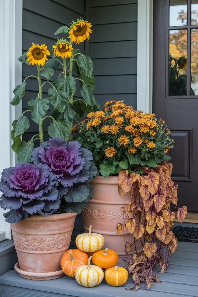 Sunflower and Ornamental Kale Autumn Porch Pots