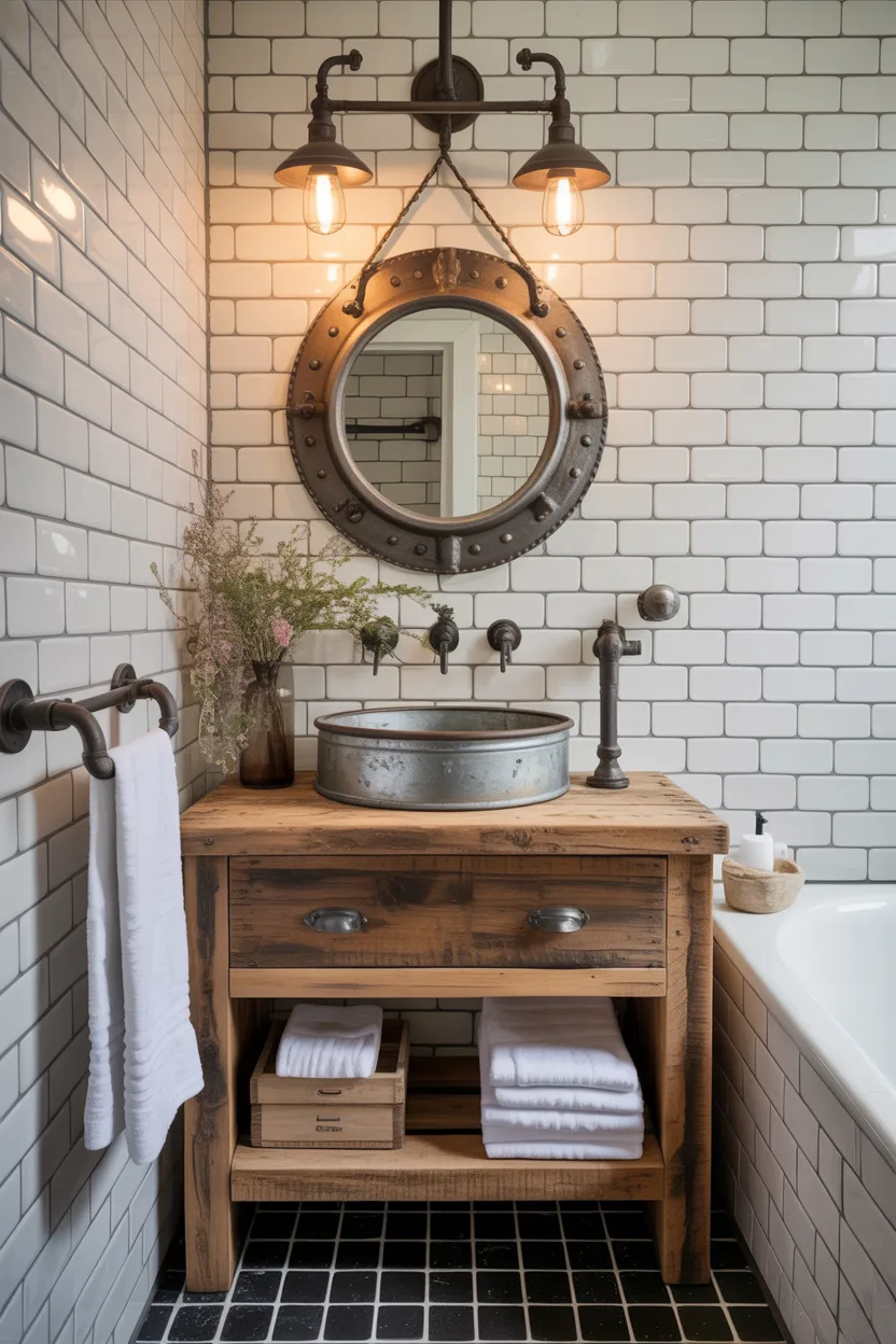 Galvanized Metal and Wood Bathroom Vanity
