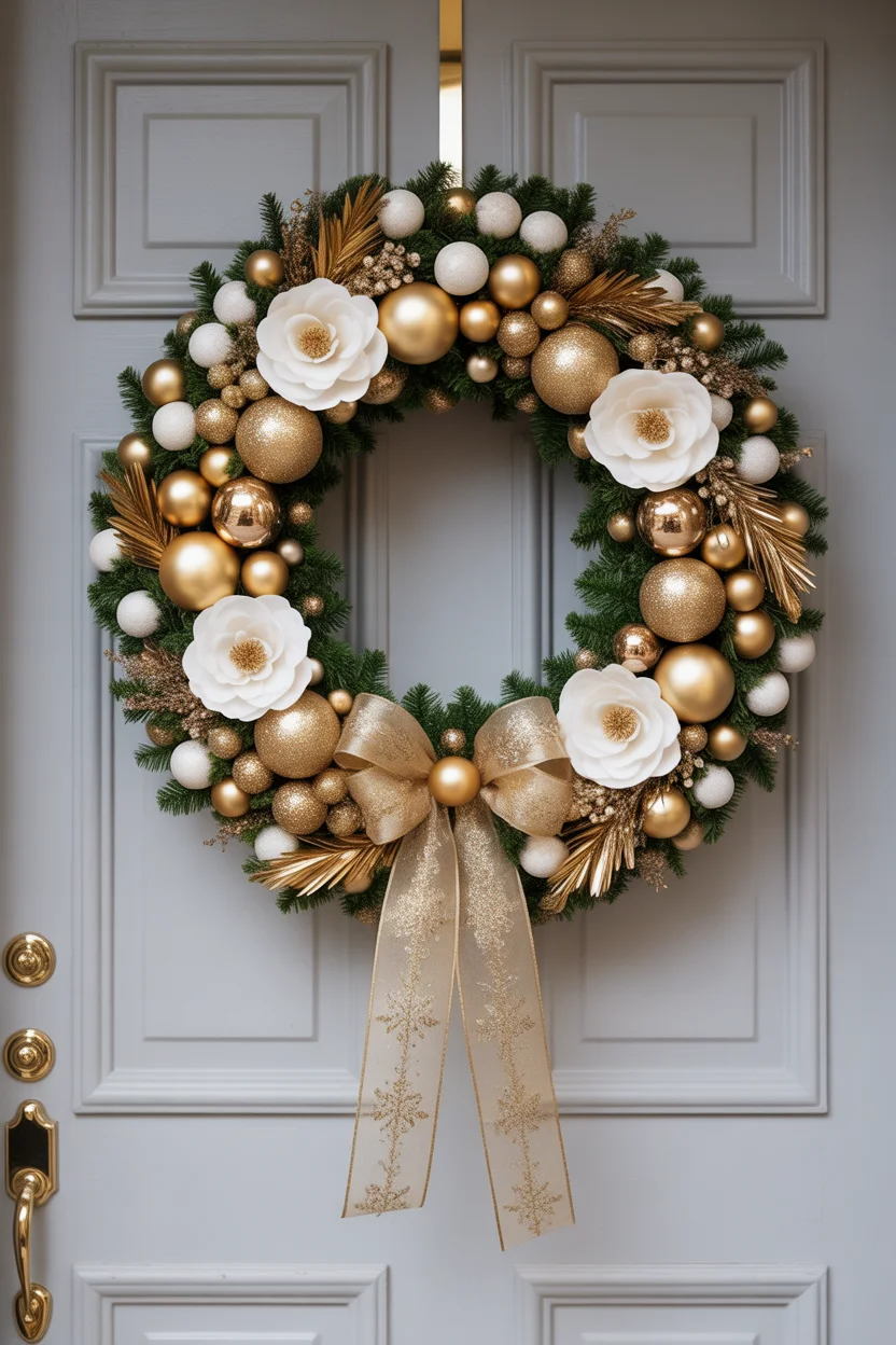 Glam Gold and White Christmas Wreath