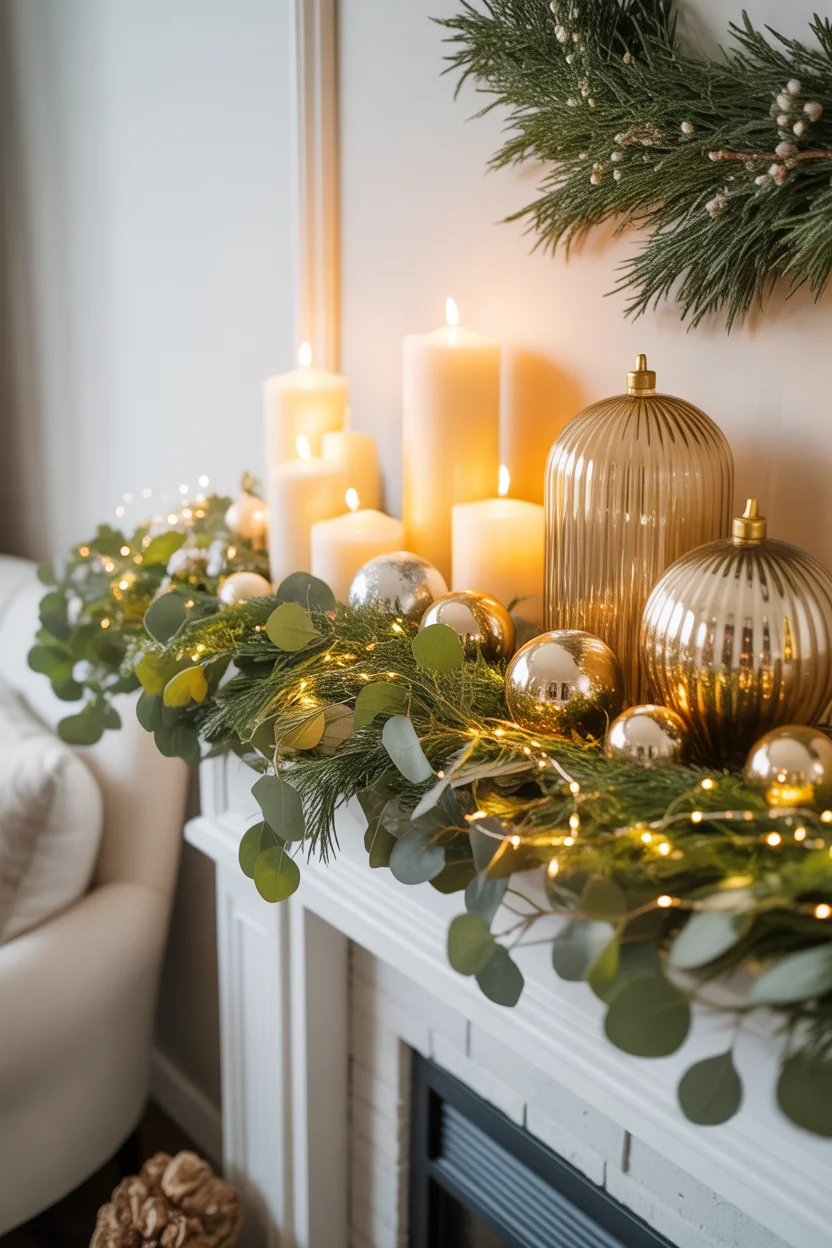  Gold and White Mantel Display