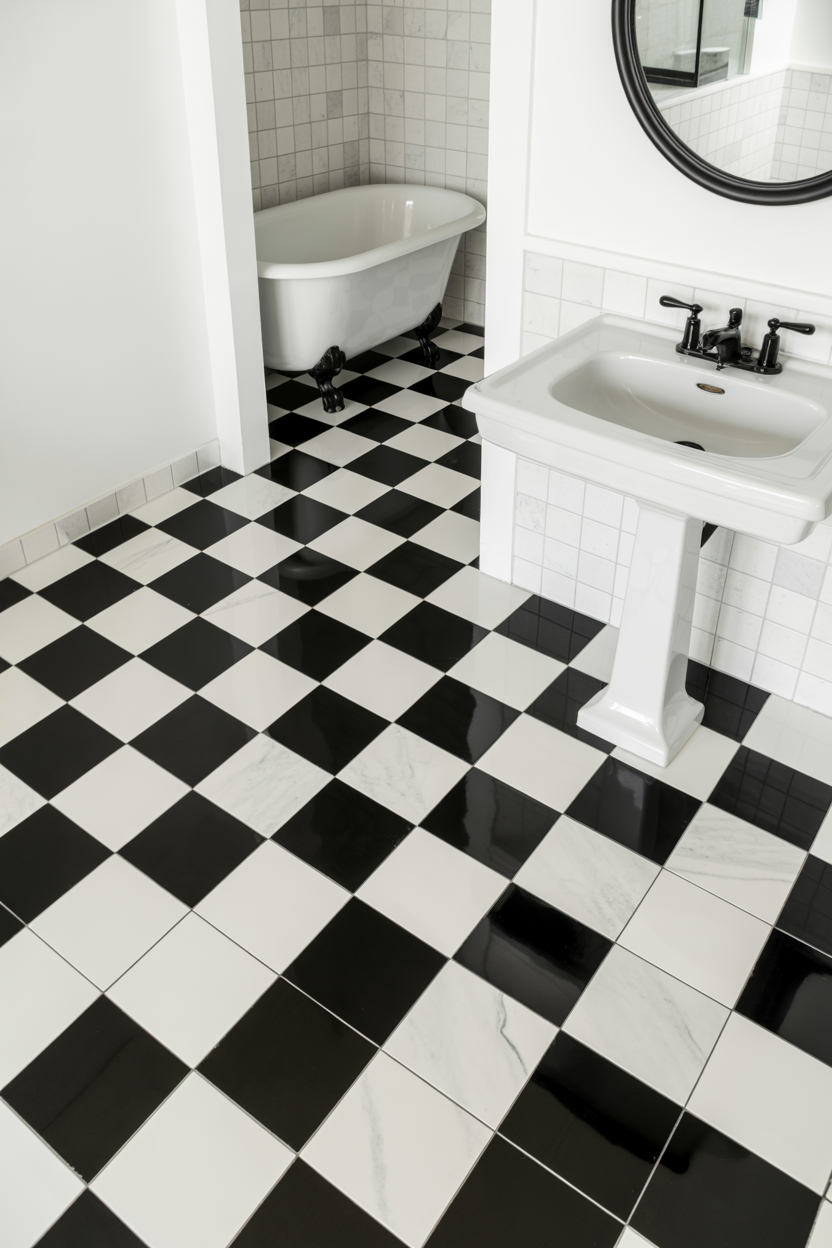  Graphic Black and White Checkerboard Floor