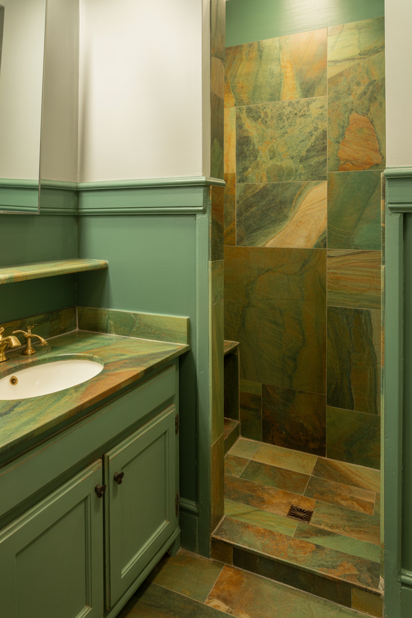 Green Bathroom With Natural Stone