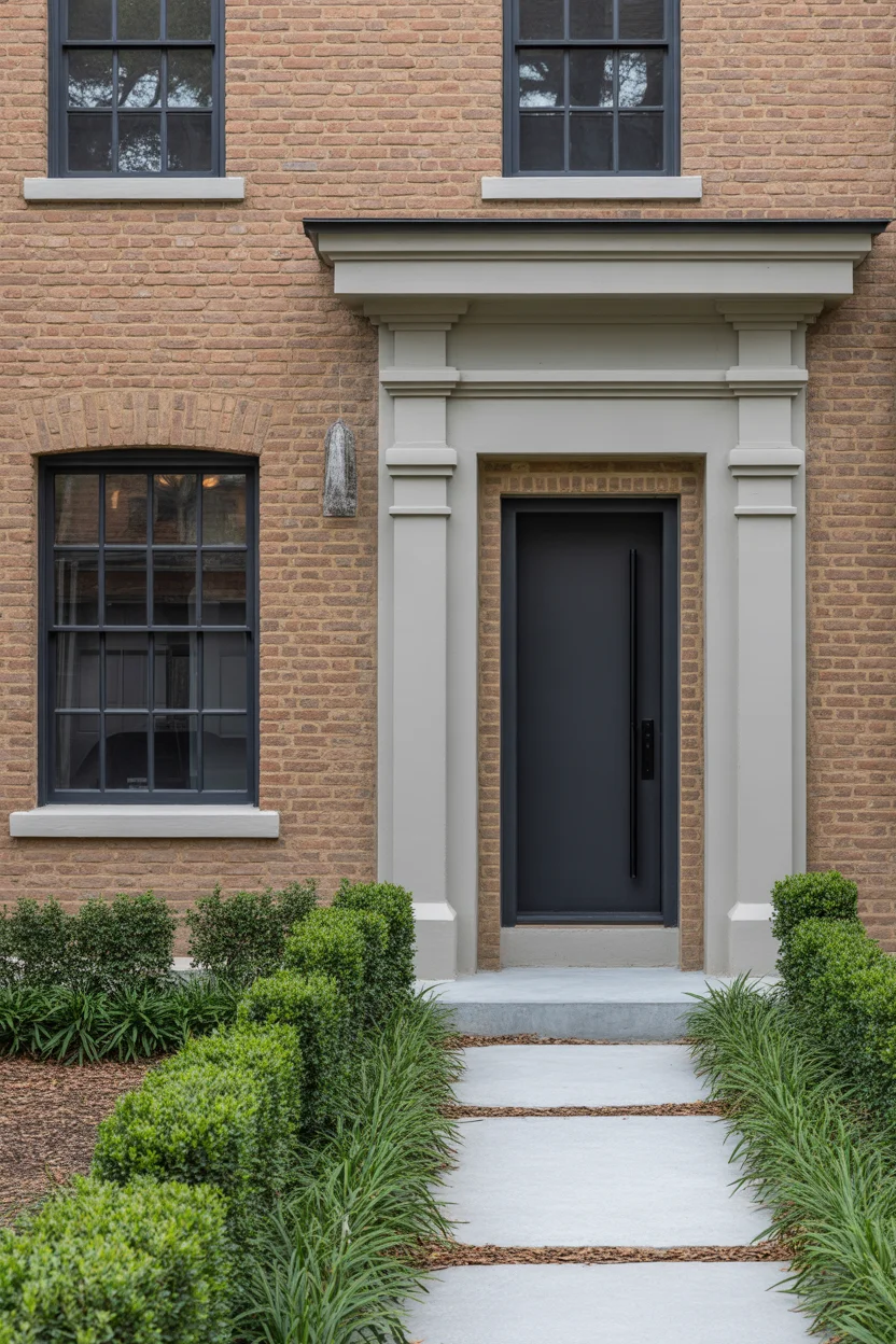 Greige Trim With Matte Black Windows and Doors