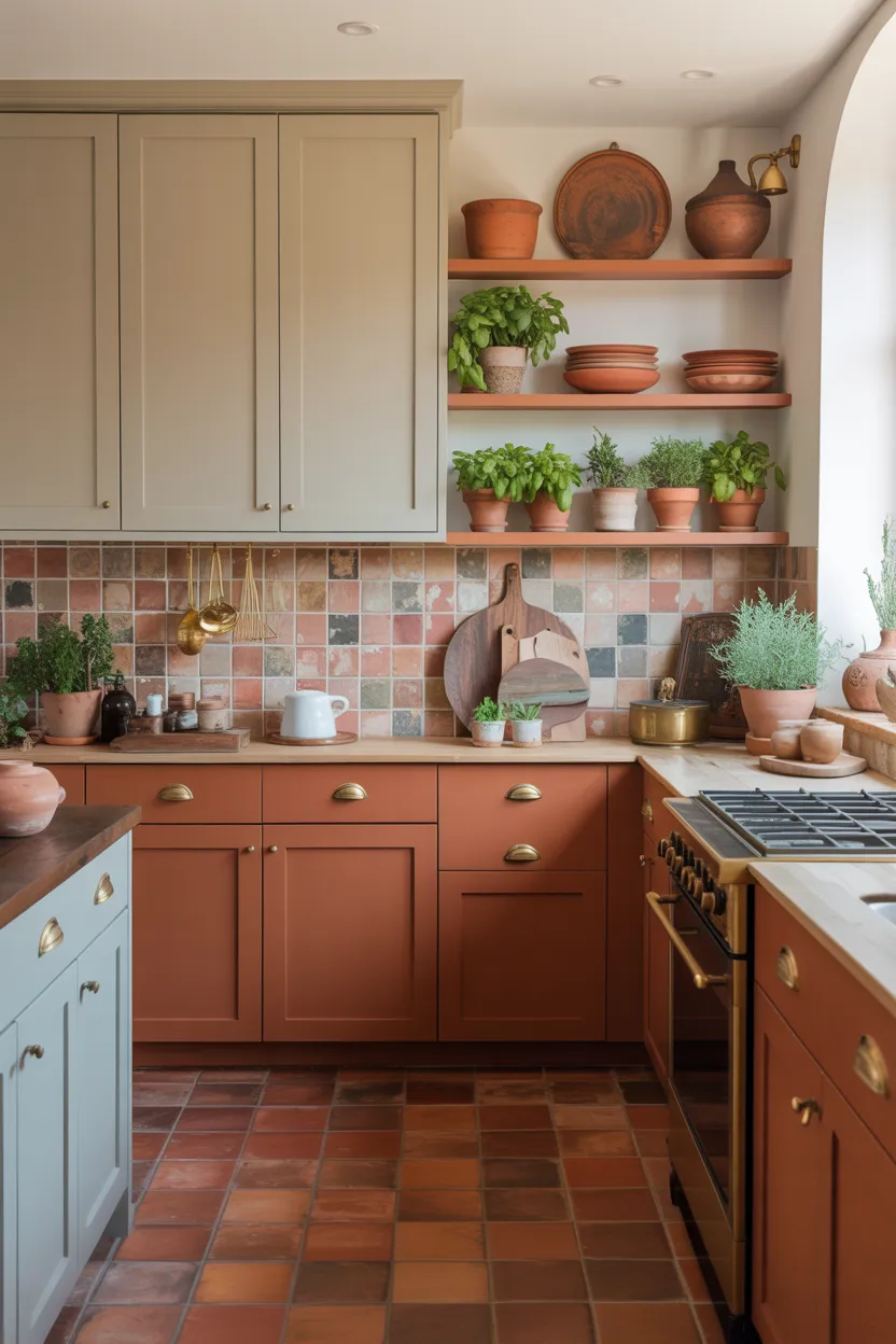  Greige Uppers With Terracotta Lower Cabinets