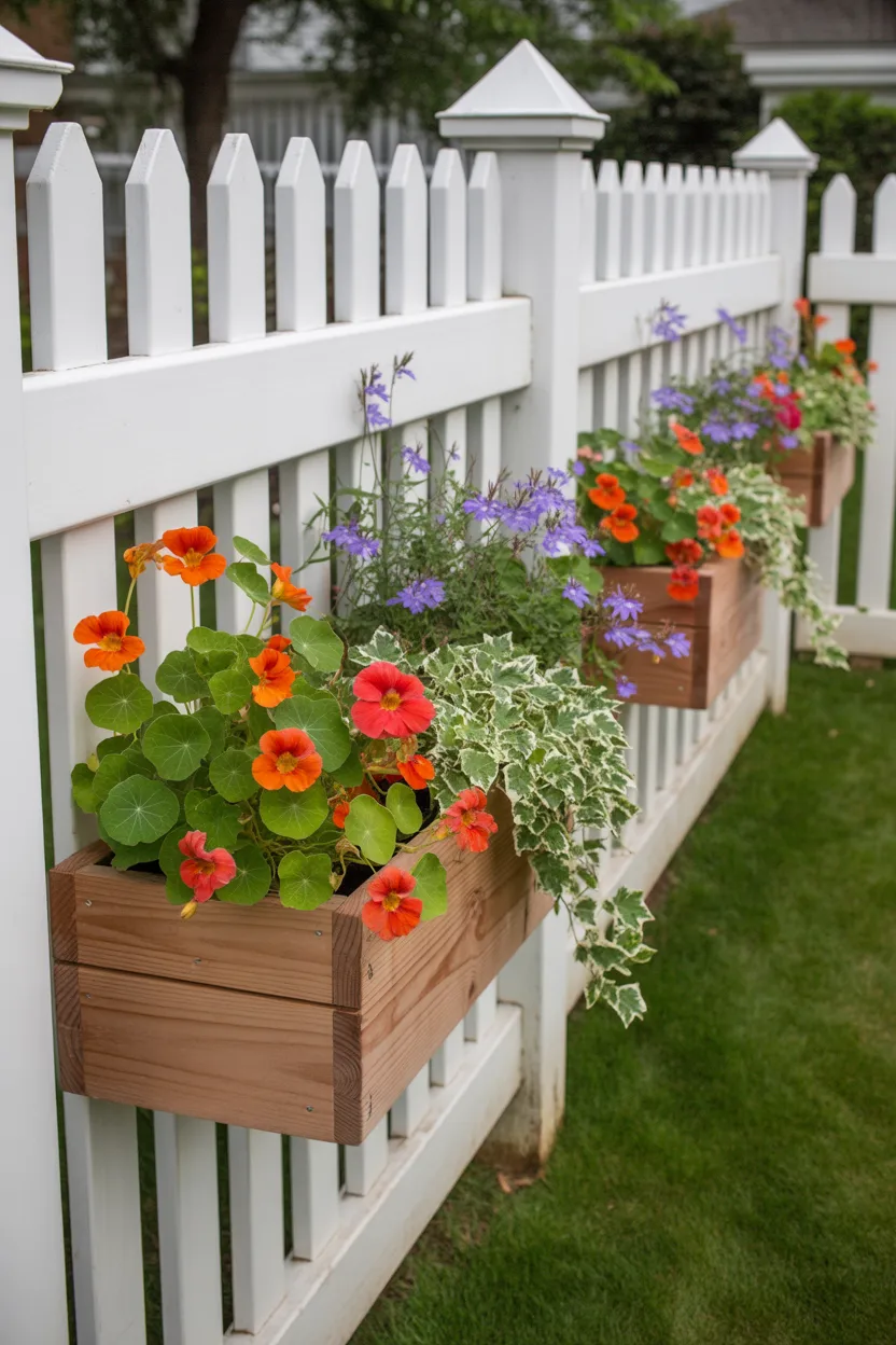 Hanging Wooden Box Planter on Fence Rails