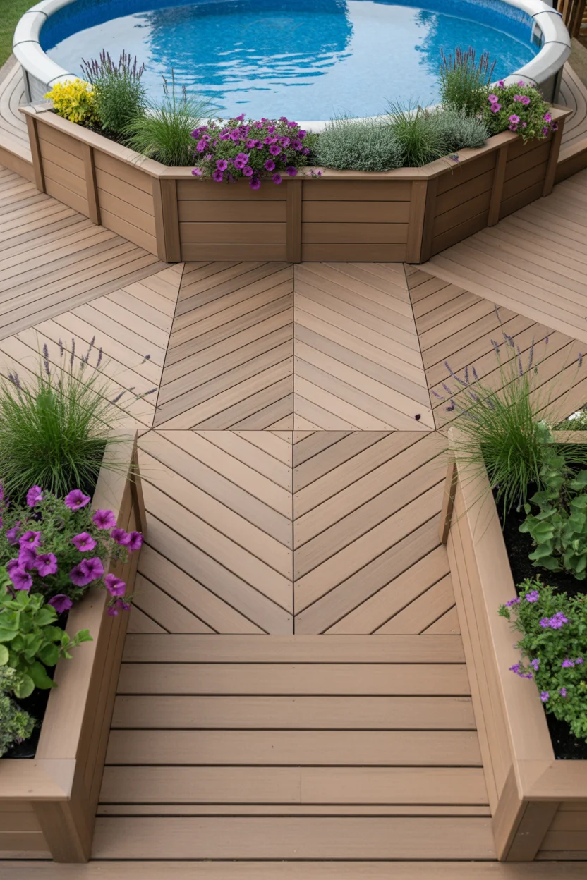 Herringbone Pattern Deck With Planter Border