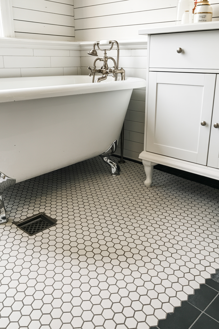 Hex Tile Floor With Dark Grout