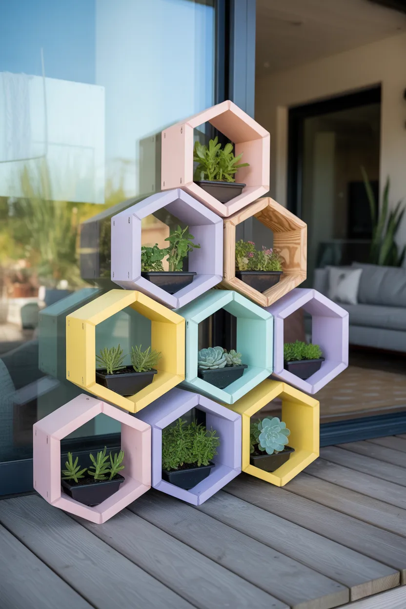 Hexagonal Wooden Planter Cluster