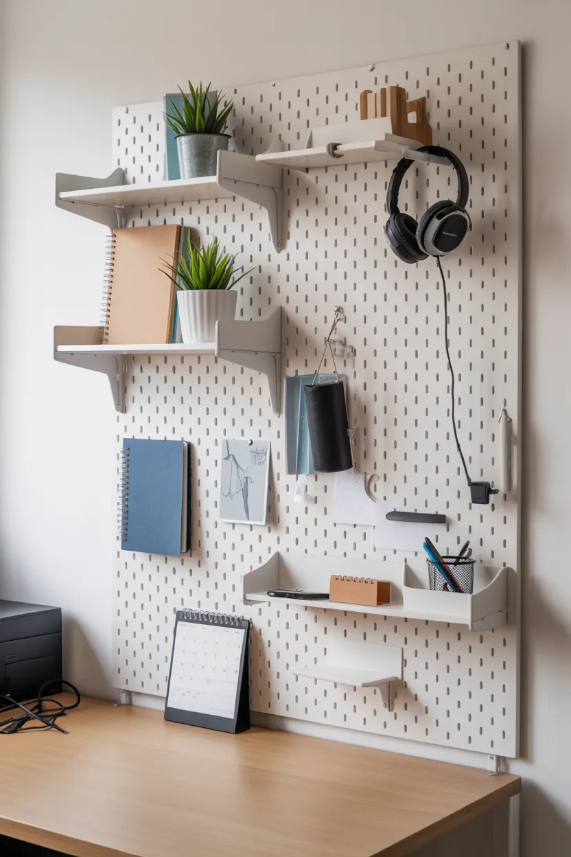 Hang a Pegboard Above the Desk for Customizable Organization