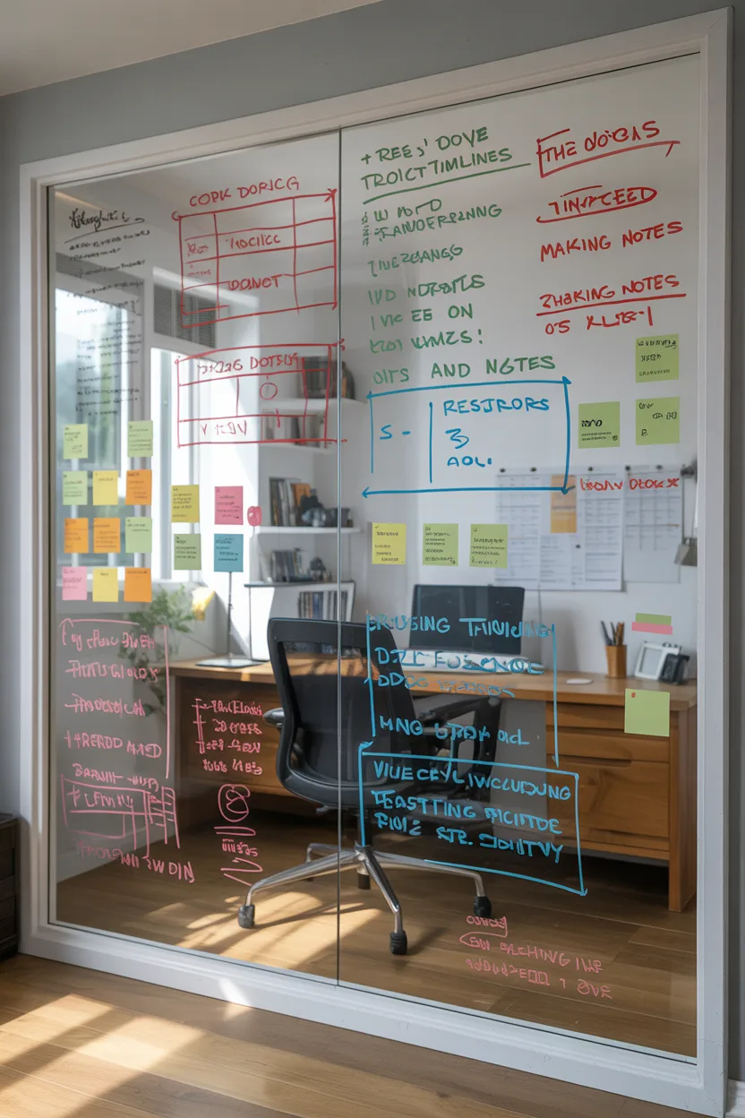 Home Office With Whiteboard or Glass Board Wall