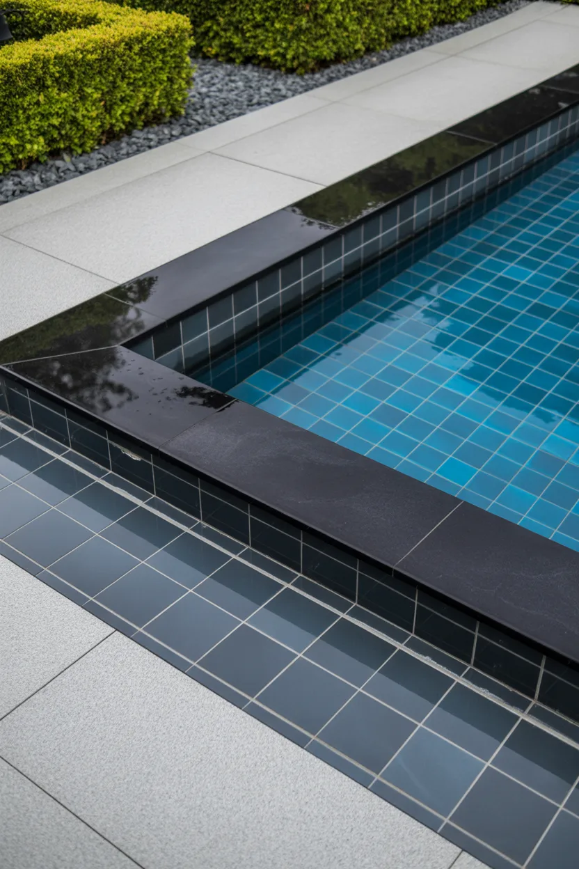 Honed Granite Coping With Dark Grout Tile
