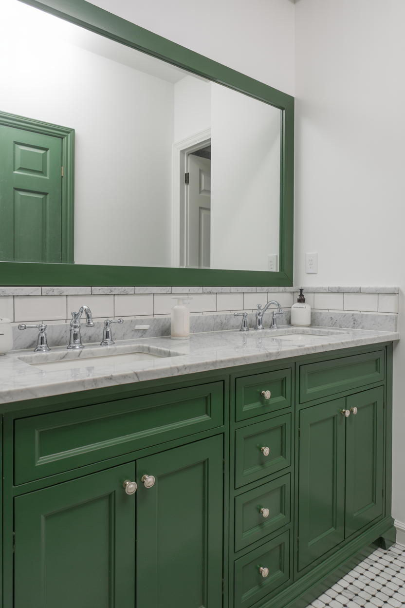 Hunter Green Vanity With Marble Countertop
