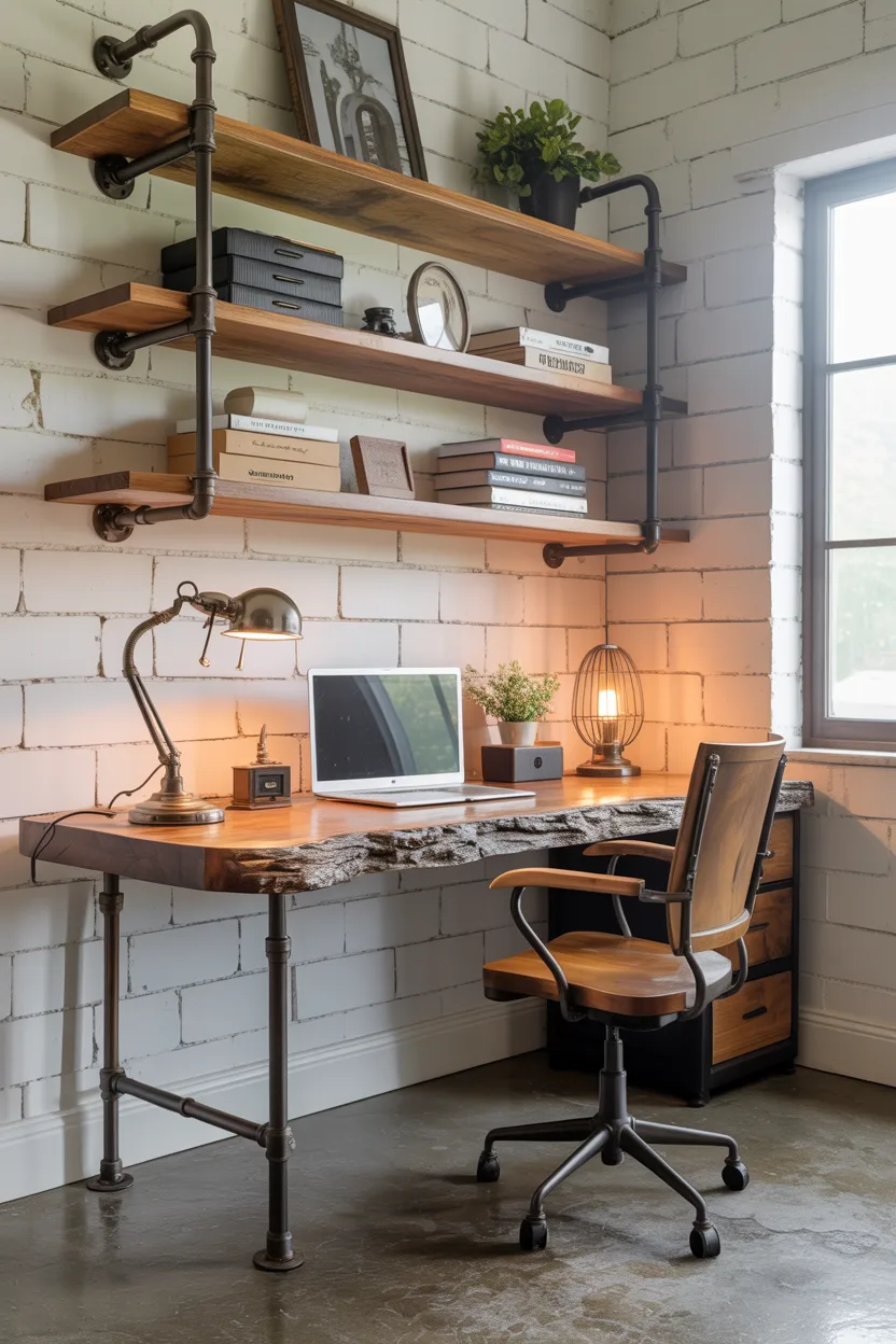Industrial Farmhouse Home Office With Pipe Desk