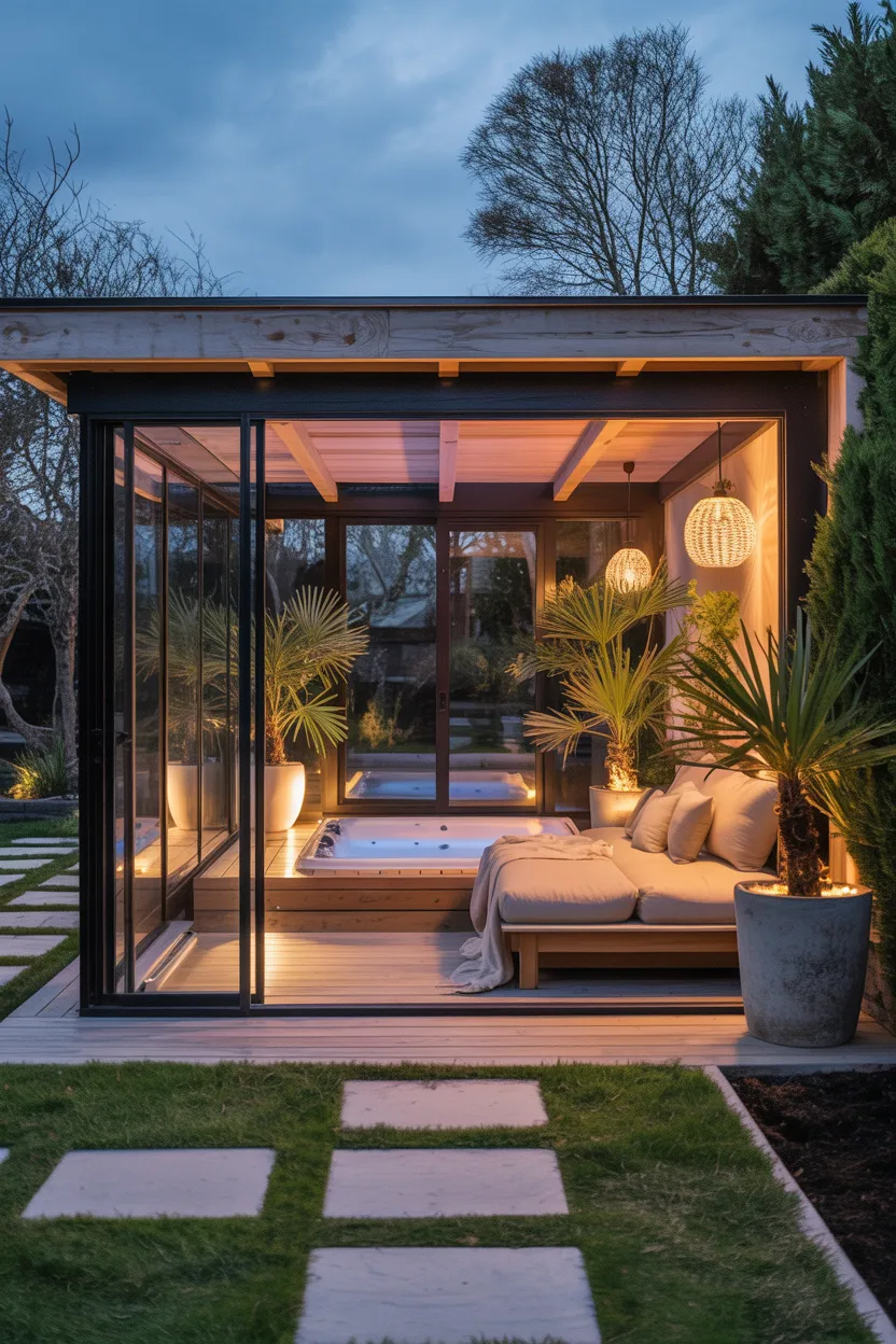 Jacuzzi in a Private Garden Room With Glass Walls
