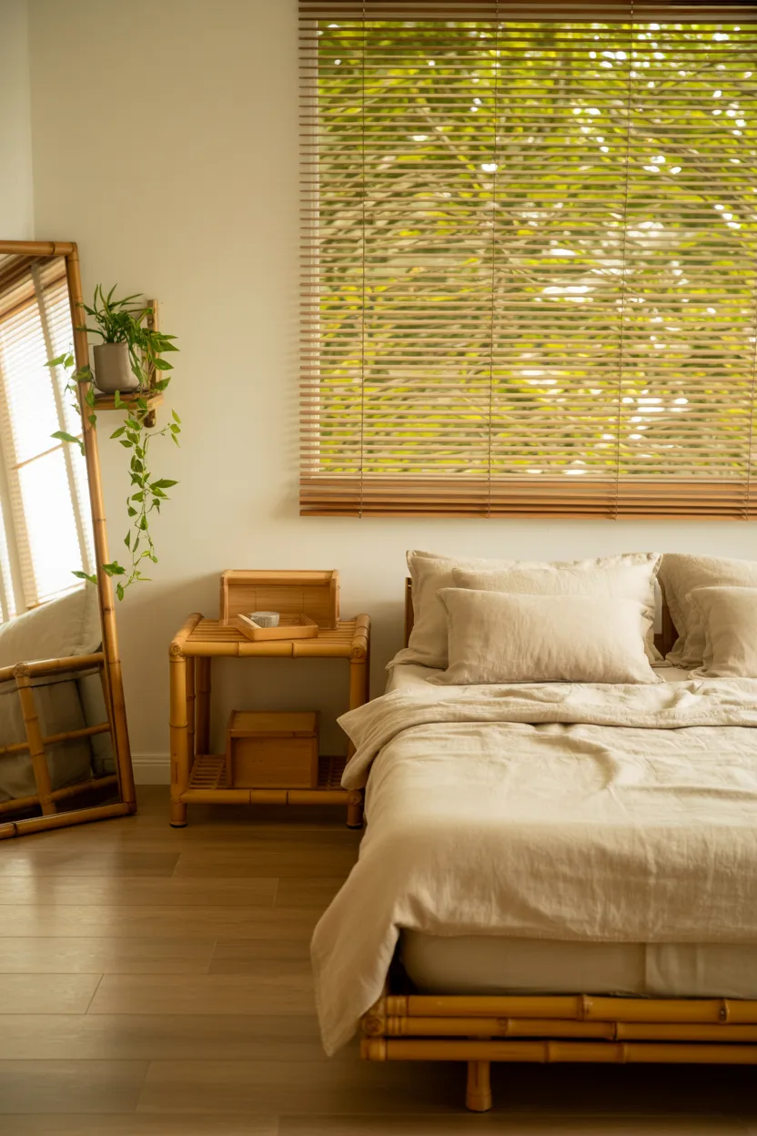 Japandi Bedroom With Bamboo Accents