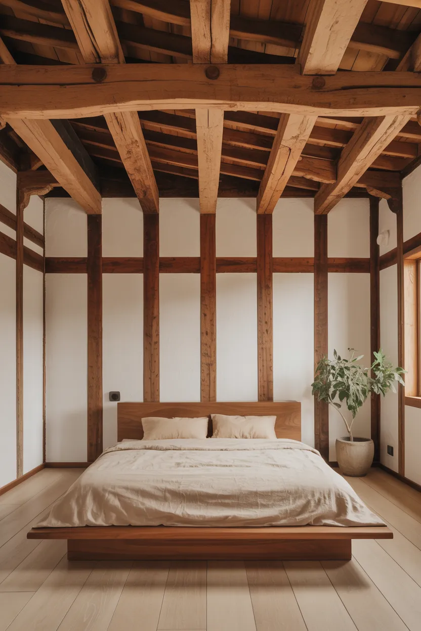  Japandi Bedroom With Exposed Structural Timber