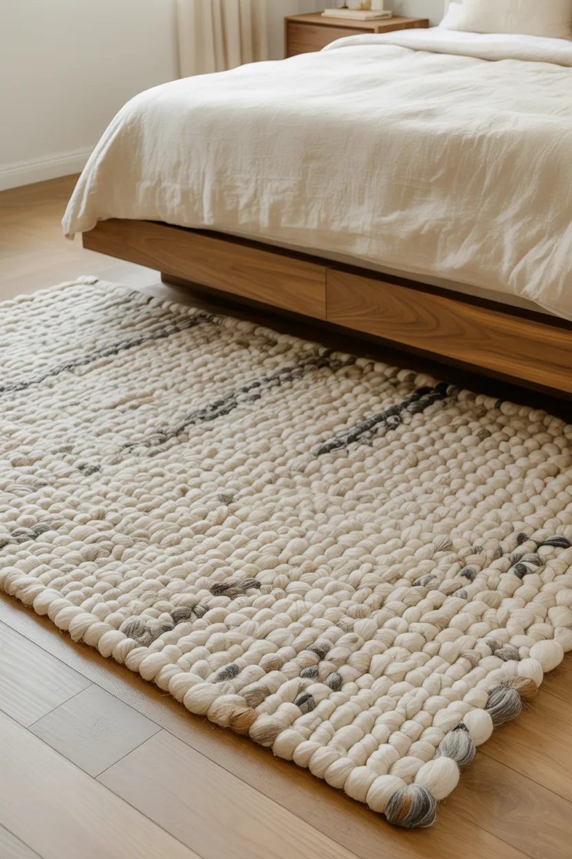 Japandi Bedroom With Hand-Knotted Rug