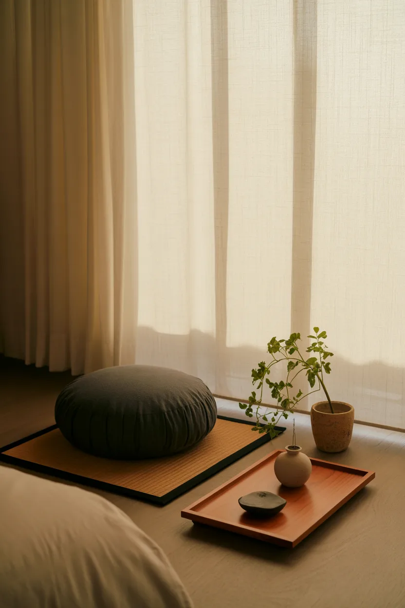 Japandi Bedroom With Meditation and Morning Ritual Corner