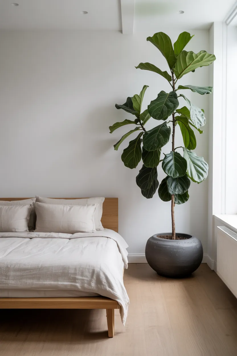 Japandi Bedroom With Single Statement Plant