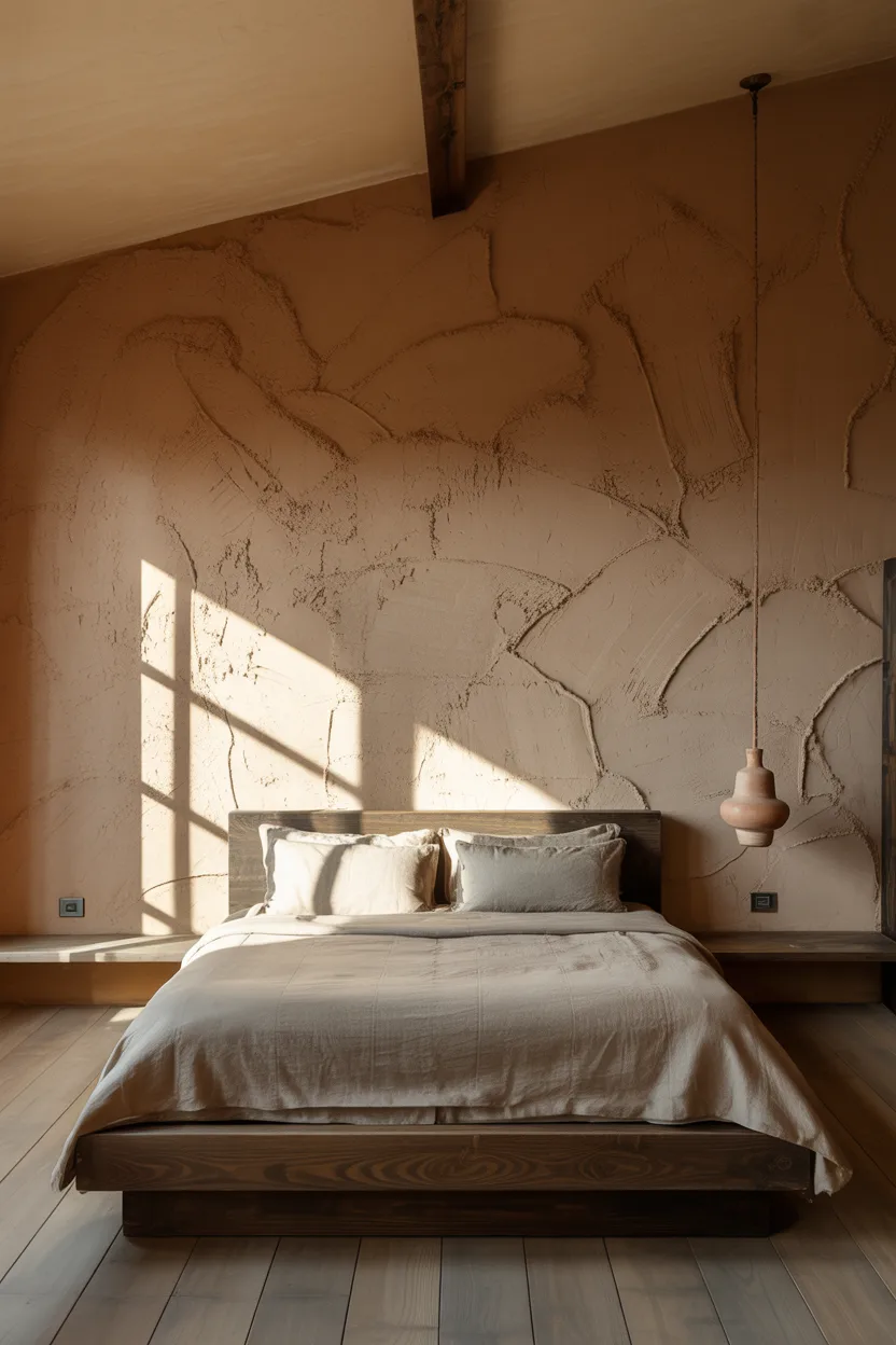Japandi Bedroom With Textured Plaster Walls