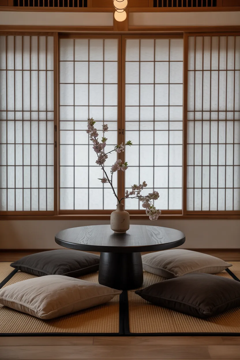 Japandi Dining Nook With Low Table and Floor Cushions