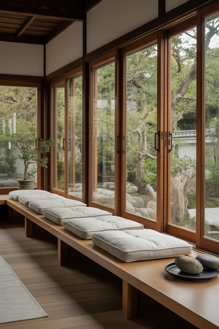 Japandi Living Room With Engawa-Inspired Window Bench