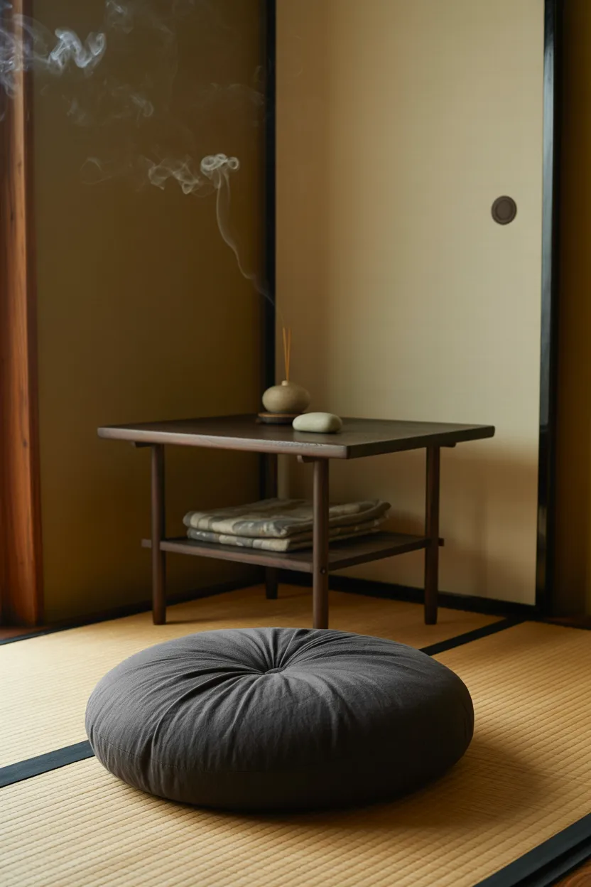 Japandi Living Room With Meditation Corner