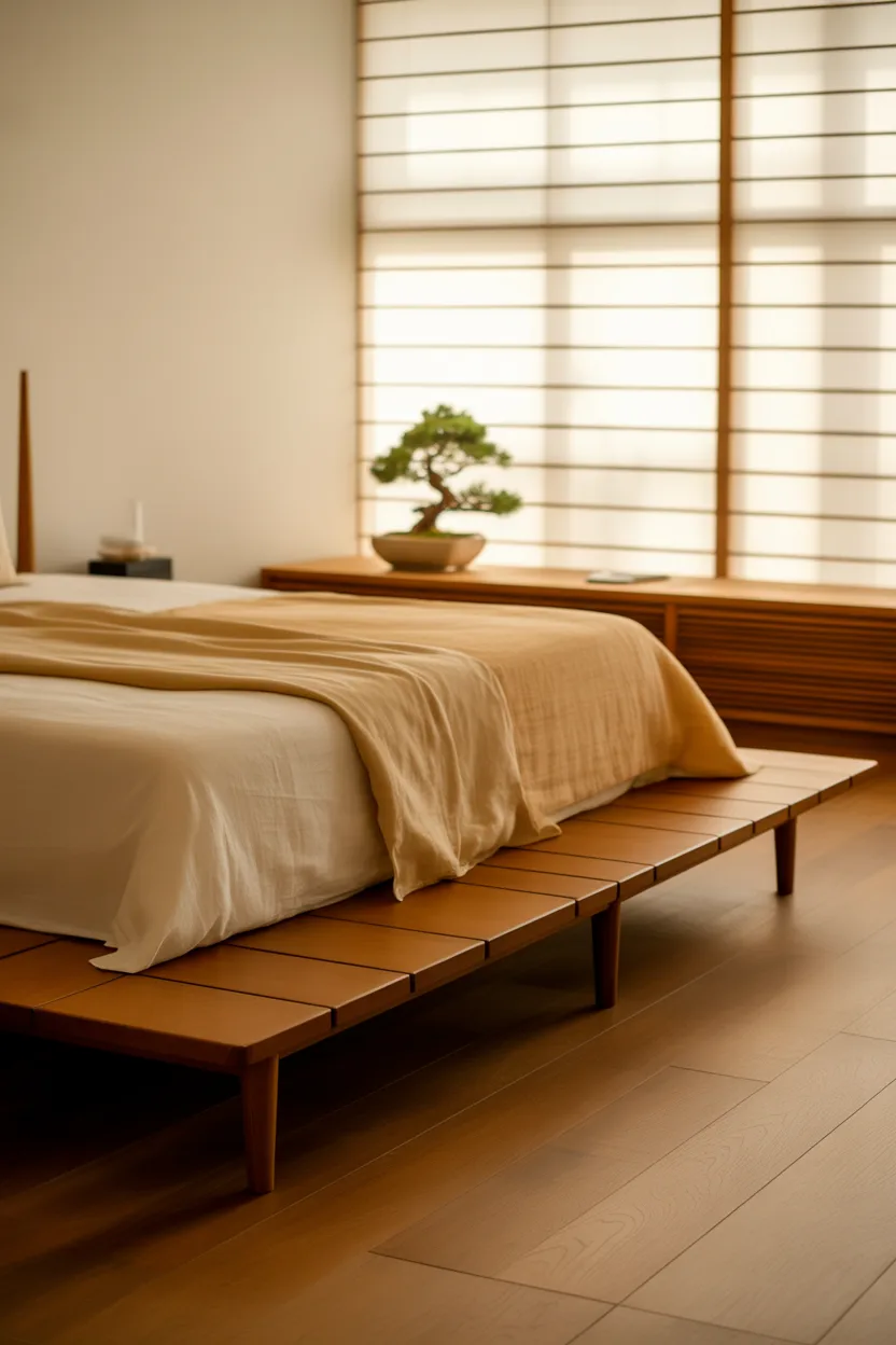 Japandi Style Bedroom With Warm Wood Tones
