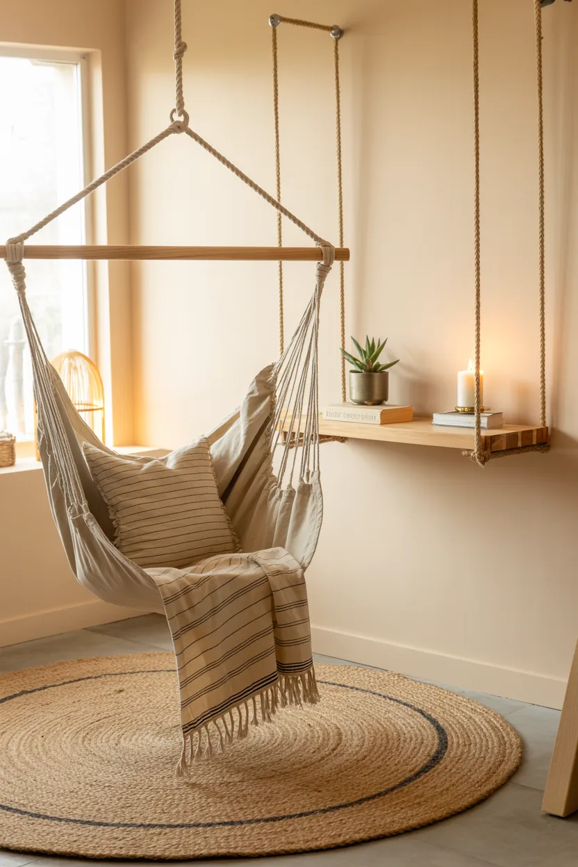Reading Nook With Hammock Chair and Rope Accents