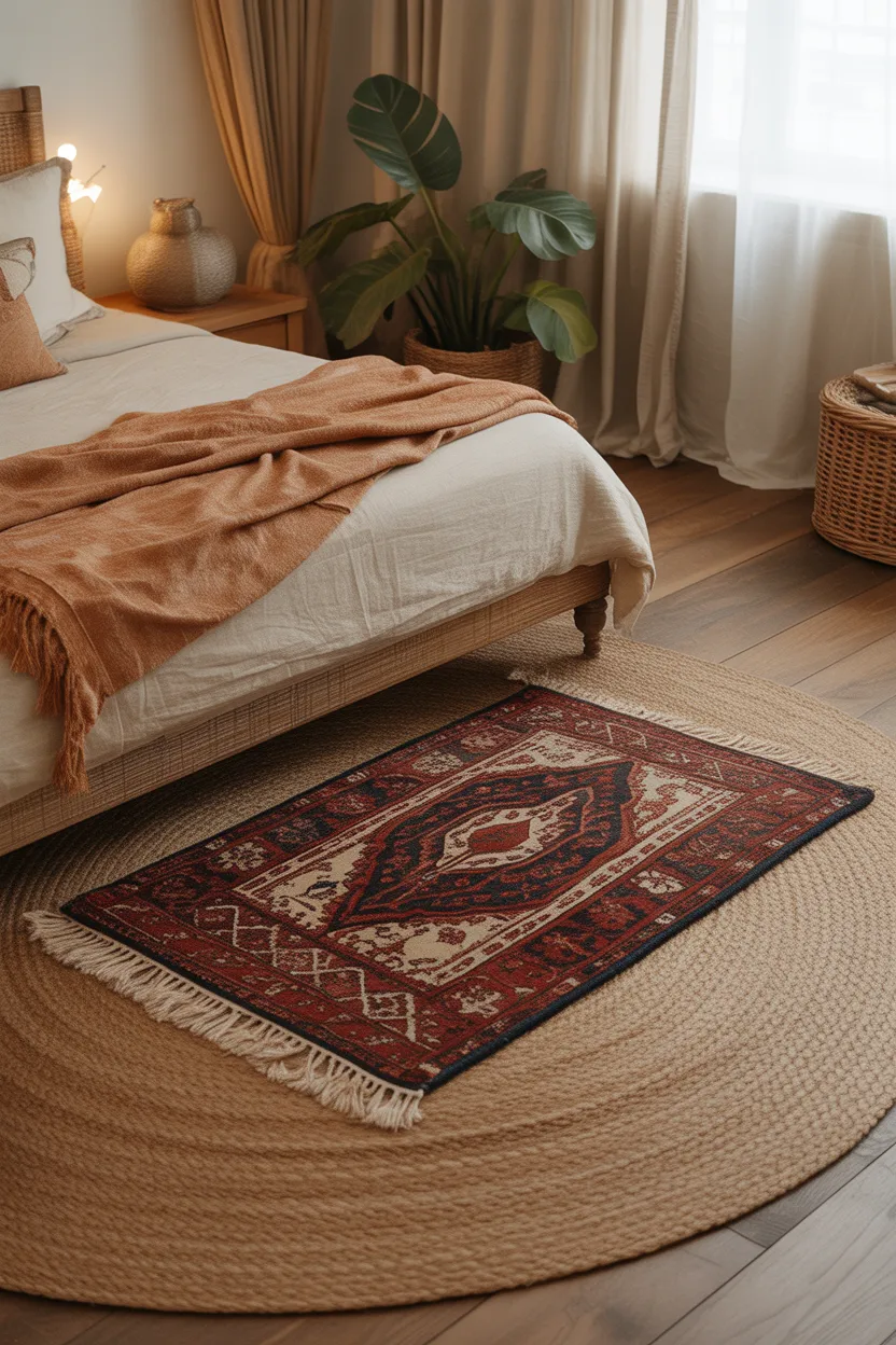 Layered Rugs on Natural Wood Floors