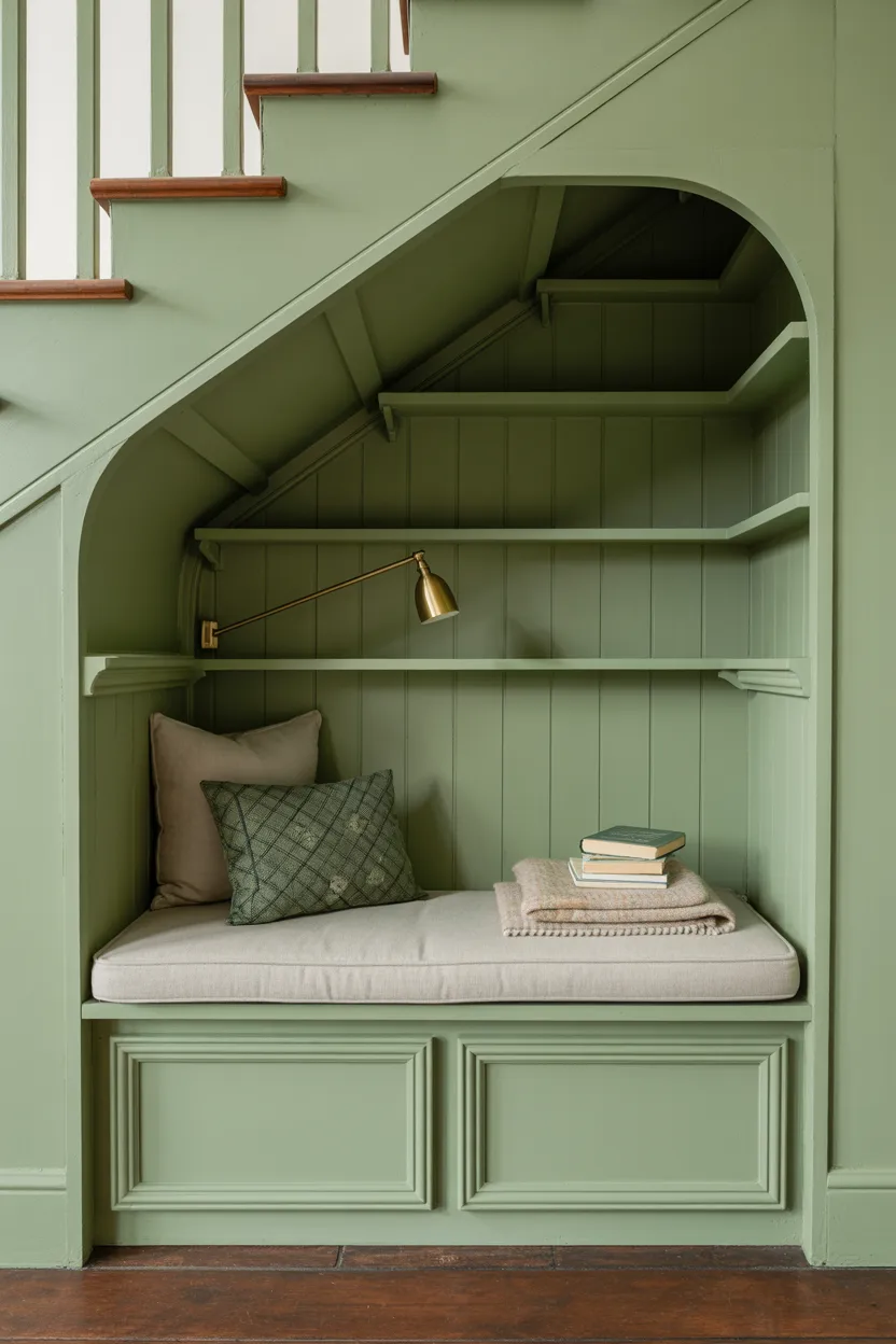  Under-Staircase Reading Nook With Arched Opening and Bench