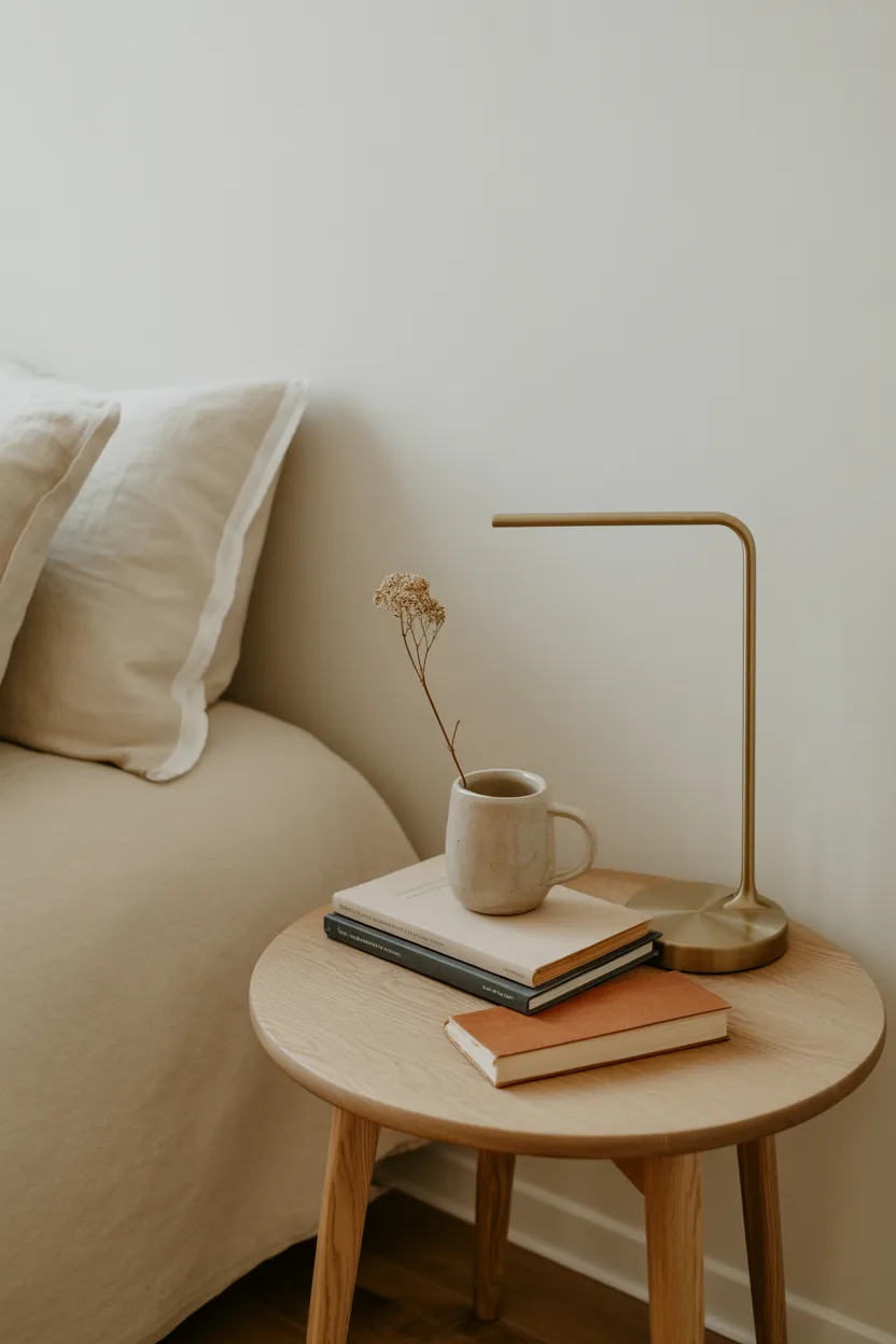 Minimalist Bedroom With Curated Bedside Vignette