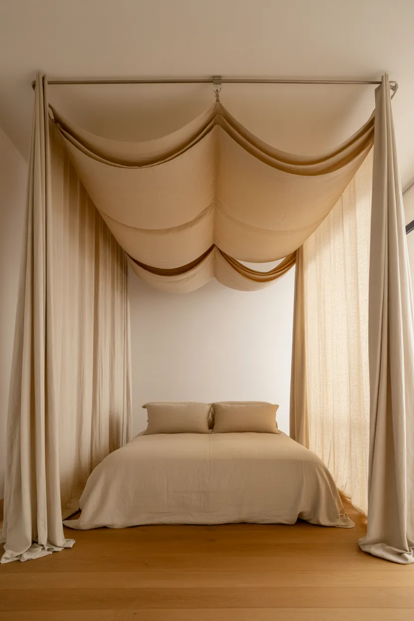 Minimalist Bedroom With Curtains as Sole Decoration
