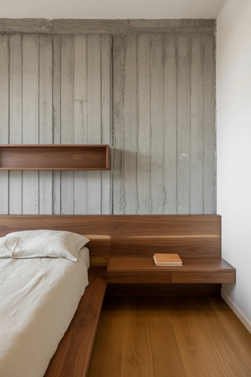  Minimalist Bedroom With Exposed Concrete and Warm Wood