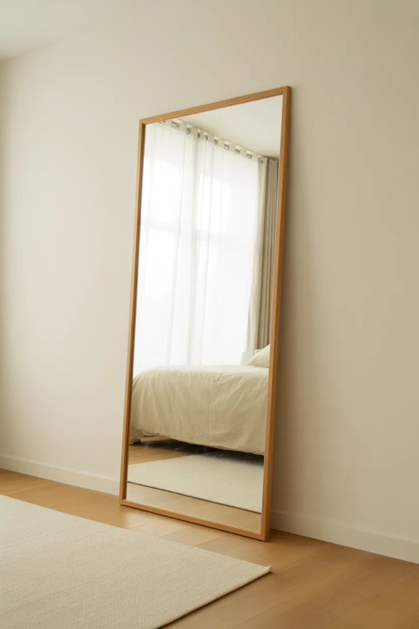 Minimalist Bedroom With Floor Mirror as Feature