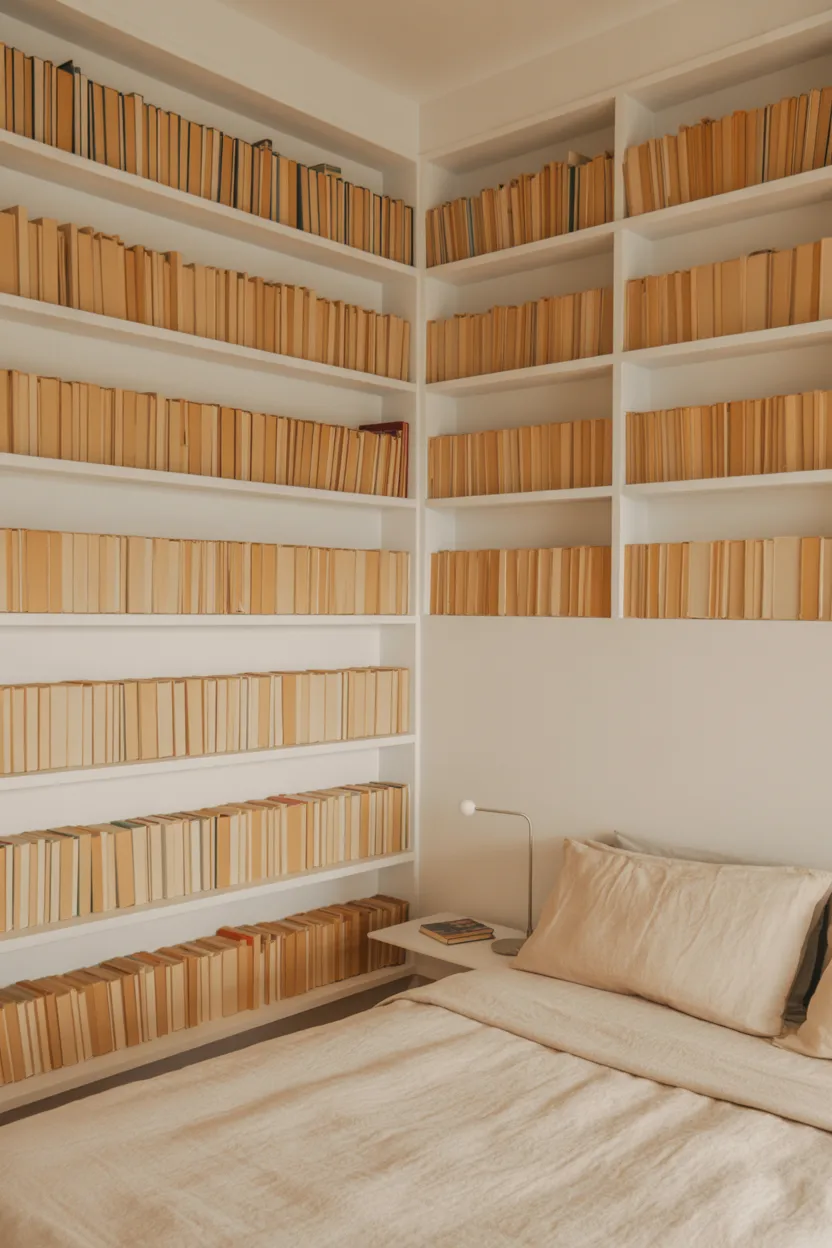 Minimalist Bedroom With Personal Book Collection Display