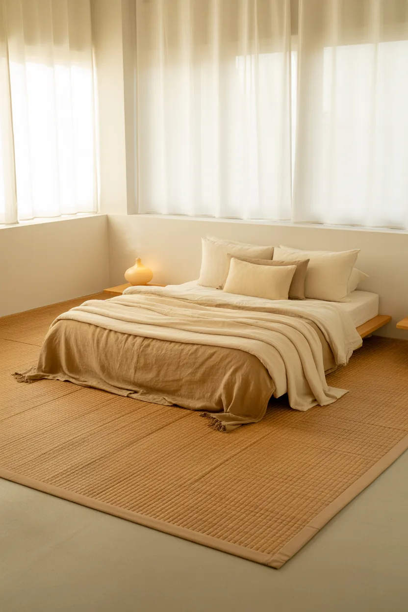 Minimalist Bedroom With Tatami-Inspired Floor Mat