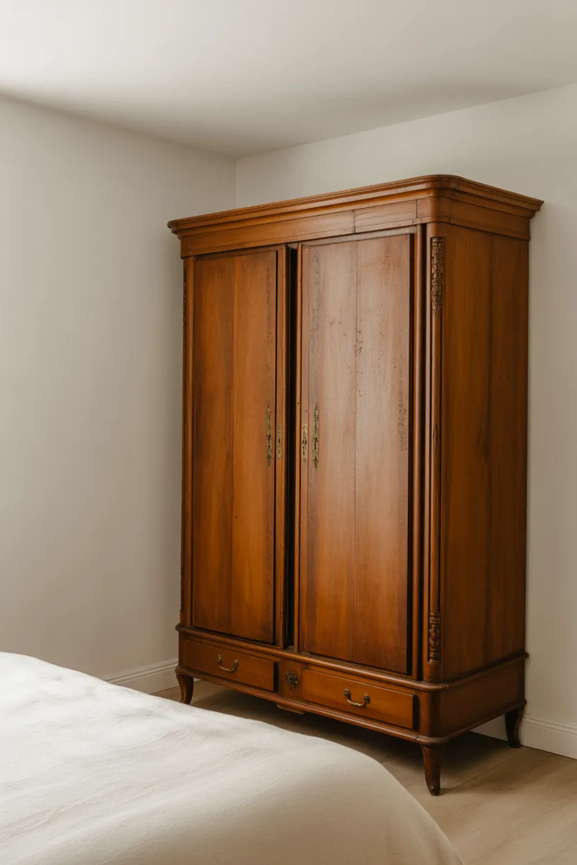 Minimalist Bedroom With Vintage Furniture Piece