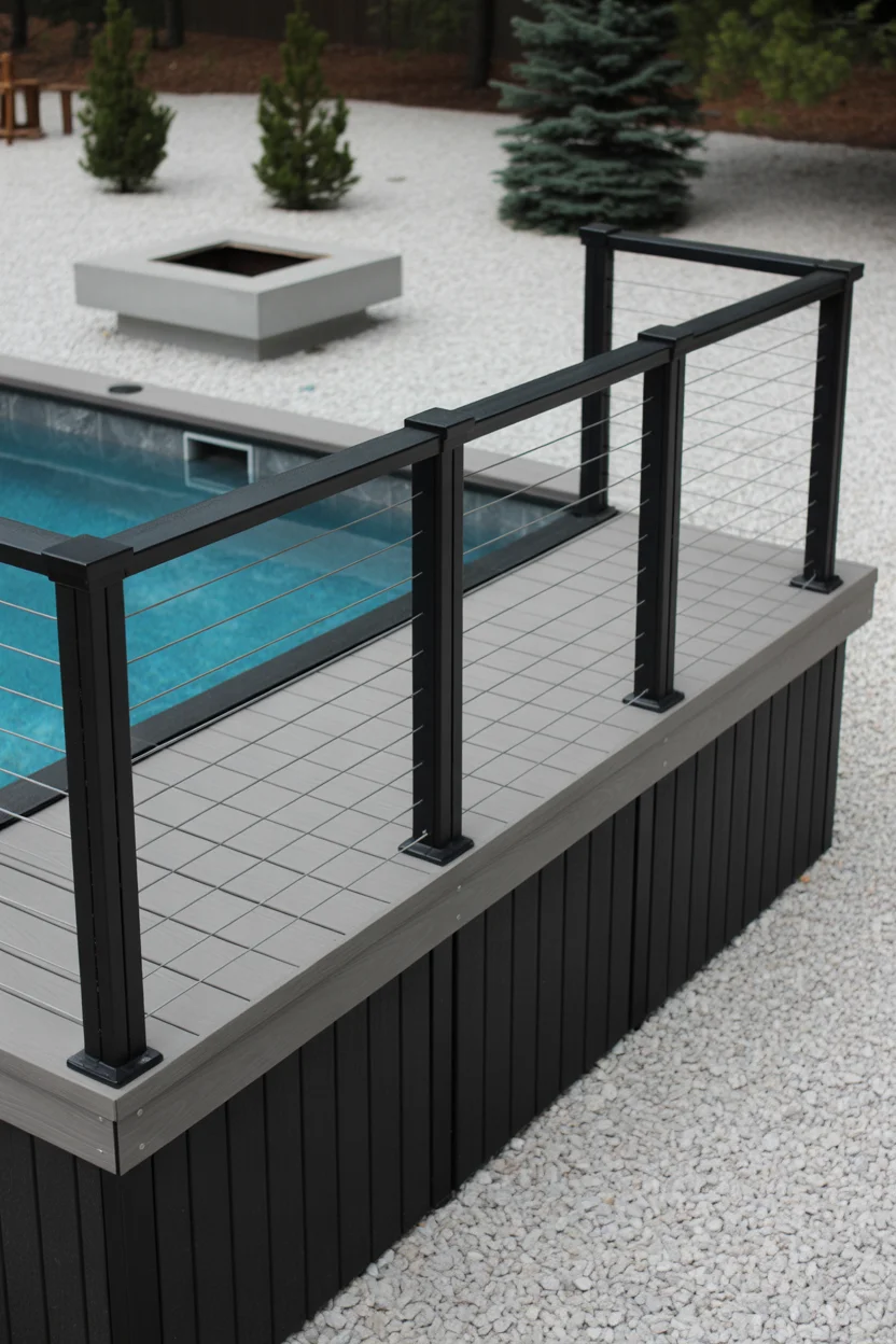 Minimalist Black Frame Deck With Horizontal Railings