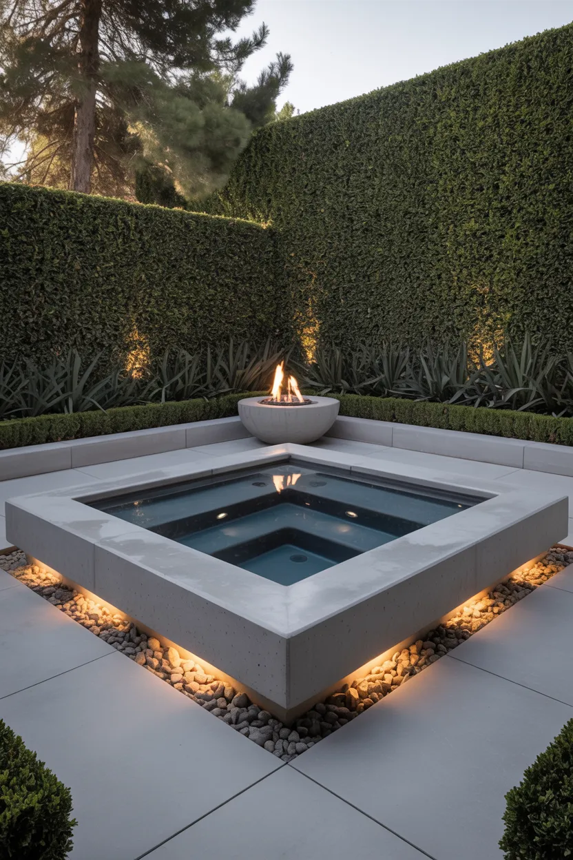 Minimalist Concrete Jacuzzi for a Contemporary Garden