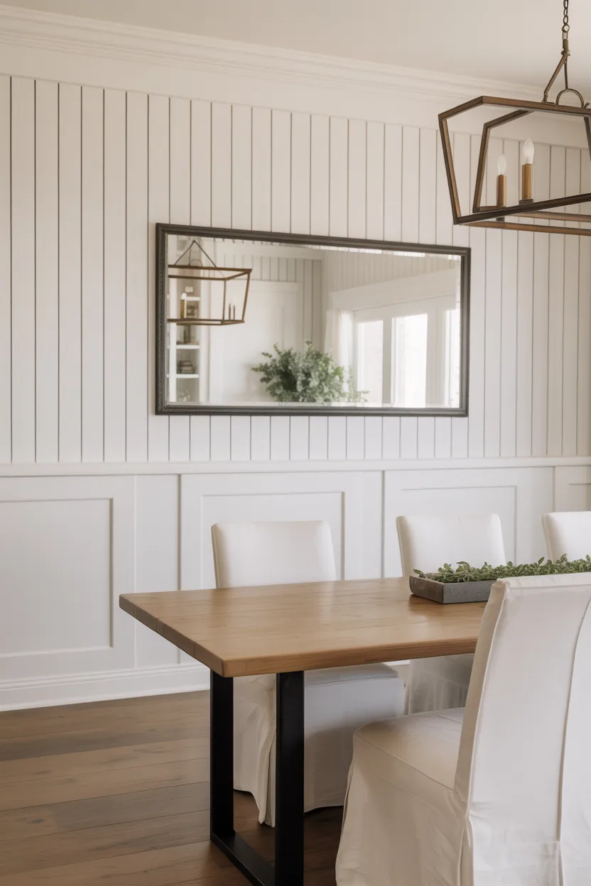 Modern Farmhouse Dining Room With Board and Batten Walls