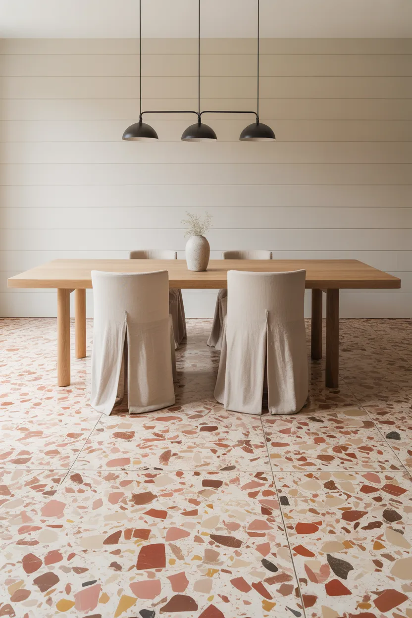 Modern Farmhouse Dining Room With Terrazzo Floor