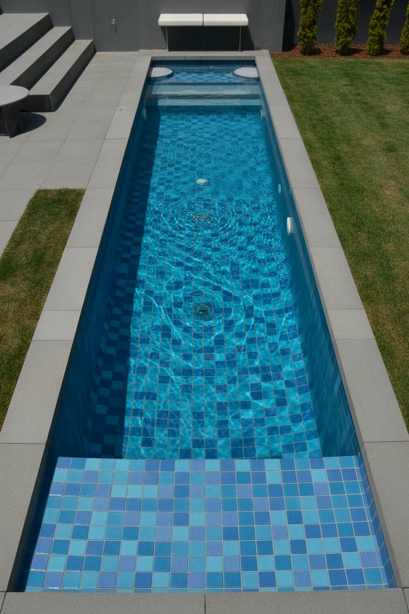 Modern Lap Pool with Glass Tile Accent