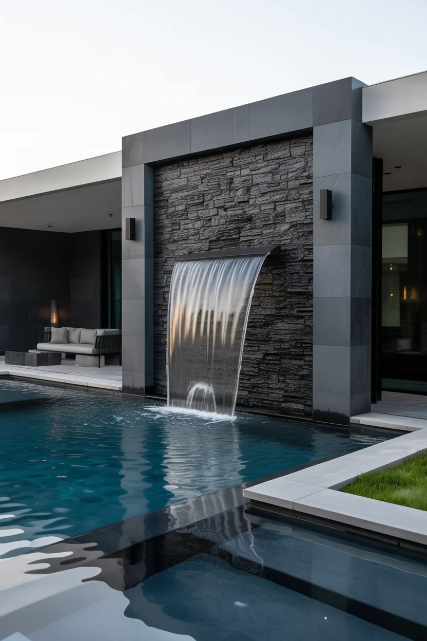 Monochromatic Pool with Waterfall Wall