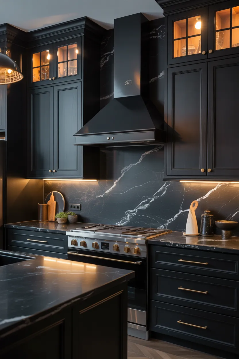 Moody All-Dark Two Tone Kitchen With Matte Finishes