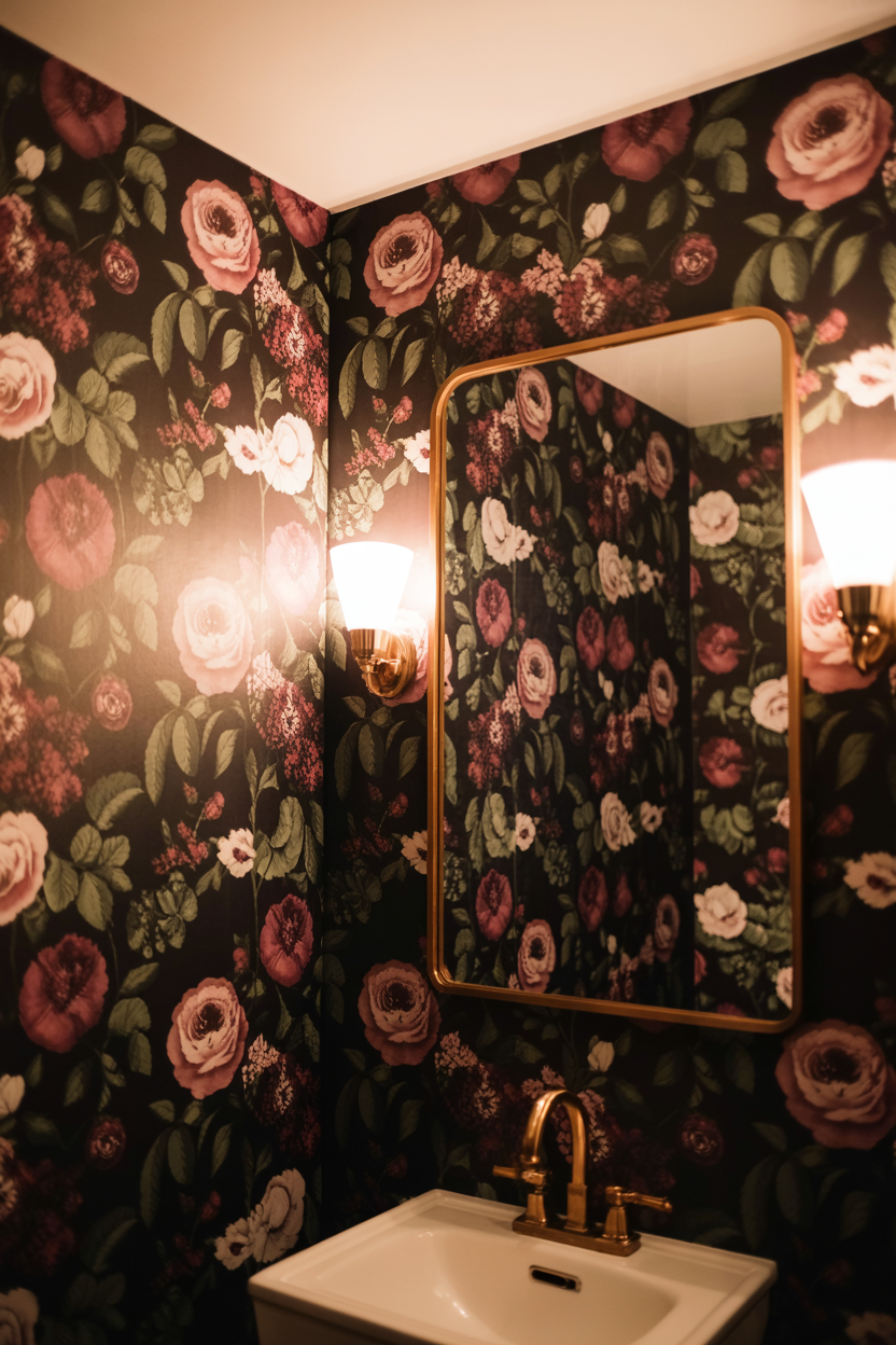 Moody Floral Wallpaper With Warm Lighting